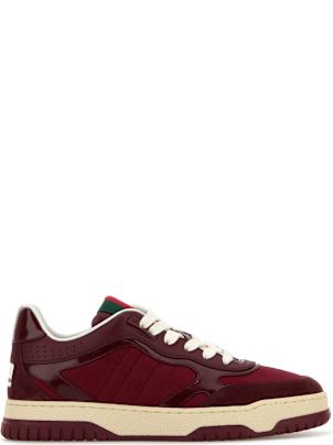 スニーカー GUCCI BURGUNDY LEATHER AND GG SUPREME FABRIC RE-WEB SNEAKERS Gucci Burgundy Leather And Gg Supreme Fabric Re-web Sneakers