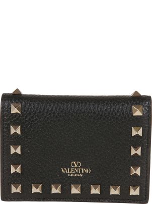 【Valentino】FLAP FRENCH WALLET ROCKSTUD◆7W2P0P39VSH Valentino Garavani - Black Rockstud French Flap Leather Wallet