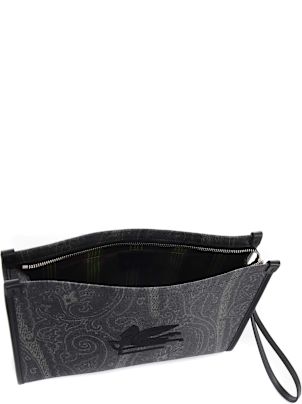 Etro Medium Black Paisley Pouch With Pegasus | italist