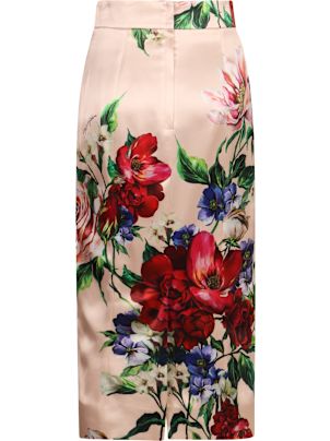 スカート Dolce & Gabbana Printed Stretch Satin Skirt 女士PrintDG logo-print long pleated silk skirt | Dolce&Gabbana®
