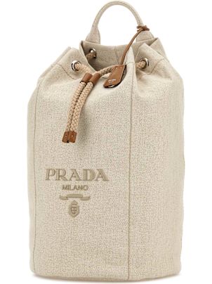 【PRADA】SAND CANVAS HANDBAG Prada Striped Canvas Mini Bag | Neutrals | FARFETCH