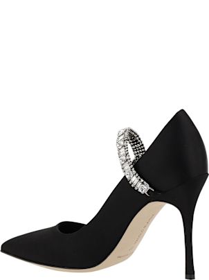【MANOLO BLAHNIK】Hamedi Pumps GREY HANGISI 70 | Dark Grey Satin Jewel Buckle Pumps | Manolo Blahnik