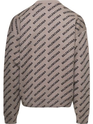 Balenciaga Beige Crewneck Sweatshirt With All-over Logo Print In Cotton And Wool Blend Man | ALWAYS LIKE A SALE