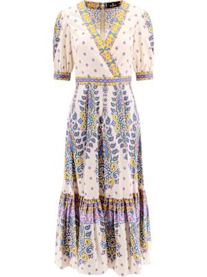 ワンピース ETRO Women Dresses WRHA0224 99IAS19 X0831 PRINT GREY ETRO ruched-detail Printed Silk Dress | Black | FARFETCH