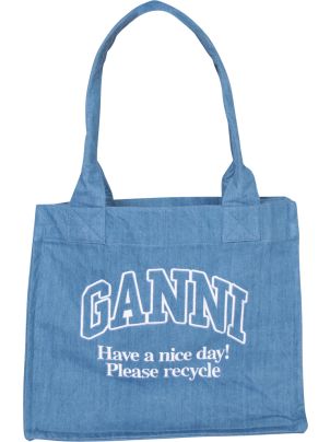 トートバッグ Ganni Large Easy Tote Bag - Ganni - Cotton - Denim Ganni Large Easy Denim Tote Bag