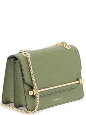 Strathberry East West Mini Handbag in Bottle Green Color