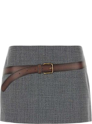 スカート PRADA Women Mini Skirts P123JSOOO1344 F0033 GREY Prada Piqué Pleated mini-skirt | Blue | FARFETCH
