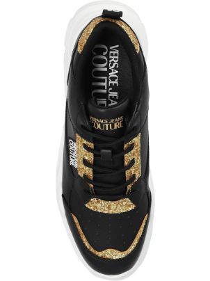 スニーカー Versace Jeans Couture 74VA3SJ3 LOGO-PRINT LEATHER Sneakers Versace Jeans Couture logo-print Sneakers | Black | FARFETCH