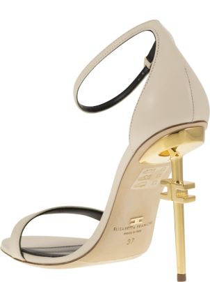 サンダル・ミュール ELISABETTA FRANCHI Sculpture heel sandals Elisabetta Franchi 100mm logo-plaque Leather Sandals | Black