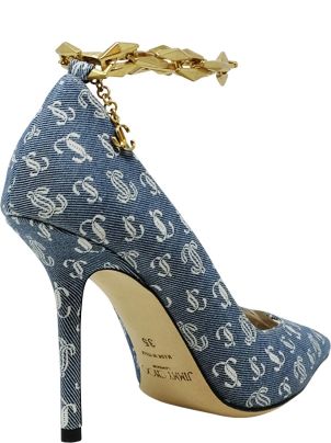 Jimmy Choo Denim Fabric Diamond Talura Pumps | italist