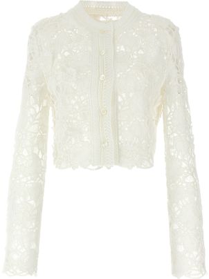 ファッション雑貨・小物その他 ERMANNO SCERVINO Washable and reusable yarn mask White Ermanno Scervino Macramé Wool Cardigan in Off White