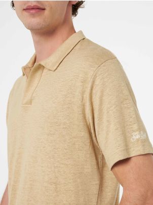 MC2 Saint Barth Beige Linen Buttonless Polo Shirt Fraser