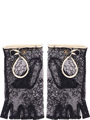 Valentino Garavani Lace Gloves With Leather Profiles