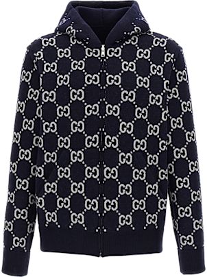 パーカー・フーディ GUCCI Wool reversible jacket Reversible GG wool hooded zip jacket in dark blue | GUCCI® US