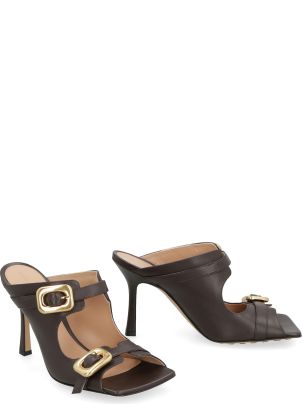 BOTTEGA VENETA ◆ タリーク ミュール Bottega Veneta Dark Brown Leather Stretch Buckle Mules