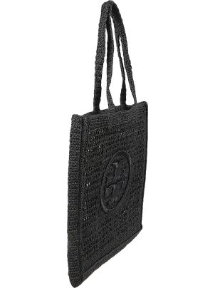 black TORY BURCH ELLA RAFFIA TOTE BAG (153041_001)