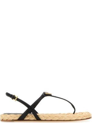 Prada Black Leather Thong Sandals | italist