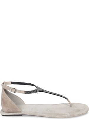 サンダル・ミュール Brunello Cucinelli Sandal City Grey With Precious Straps BRUNELLO CUCINELLI Bead-embellished suede sandals | NET-A-PORTER