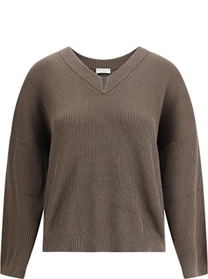 BRUNELLO CUCINELLI - BRUNELLO CUCINELLI / ブルネロクチネリ | モニーレ装飾 Vネック ロングスリーブカットソー | M | グレー | レディース BRUNELLO CUCINELLI - BRUNELLO CUCINELLI / ブルネロクチネリ