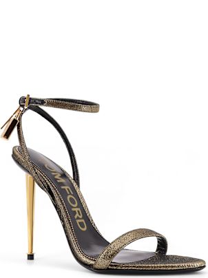 サンダル・ミュール LAMINATED LEATHER SANDALS WITH LOGOED PADLOCK Tom Ford Laminated Leather Sandals With Logoed Padlock