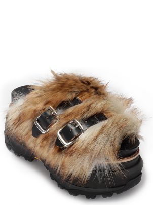 Sacai Faux Fur Sandals | italist
