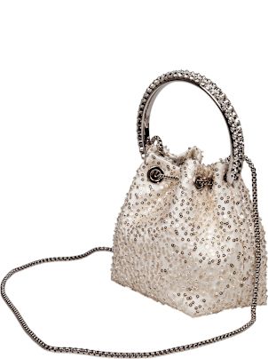 Jimmy Choo Bon Bon Satin Bag With Micro Net And Applied