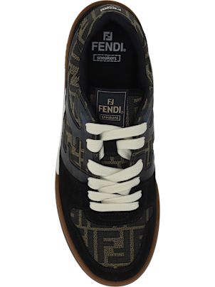 Fendi Embroidered Canvas, Leather And Rubber Match Sneakers