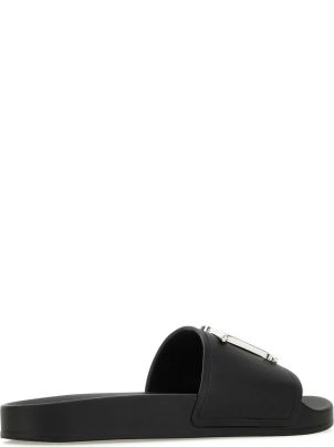 【送料&関税込】Dsquared2 Black Leather D2 Statement Slipper Dsquared2 D2 Statement leather flat sandals
