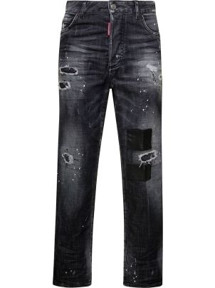 Evaluatie hongersnood koppel Dsquared2 'boston' Black Straight Jeans With Paint Stains And Used Effect  In Stretch Cotton Denim Woman | italist, ALWAYS LIKE A SALE
