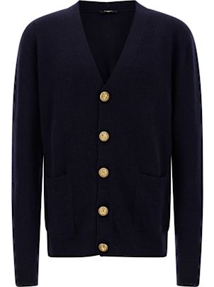 【関税&送料込】Balmain Blue Wool Sweater With Logo Wool Balmain Paris jumper navy navy - Men | BALMAIN