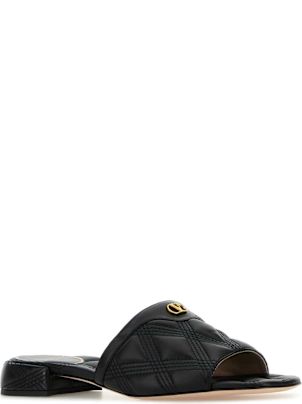 サンダル・ミュール VALENTINO GARAVANI Black Leather Quiltie Slippers Valentino Garavani Quiltie 67 Quilted Nappa Leather 20MM