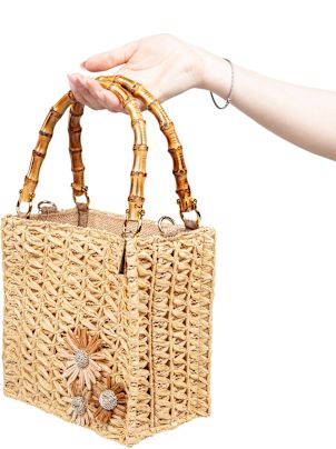 ハンドバッグ La Milanesa CAS Handbags camille small tote bag in straw LaMilanesa Camille Small Tote Bag In Straw With Flowers