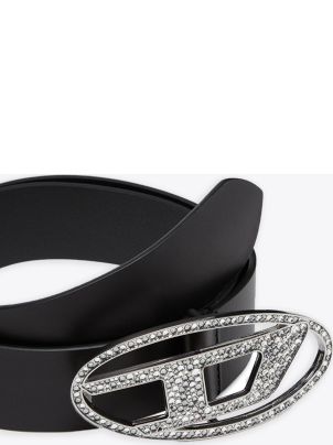 Diesel Oval D Logo B-1dr Strass Belt Black leather belt with