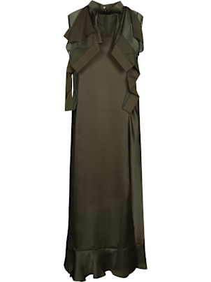 【送料&関税込】Sacai Khaki Satin Long Dress Sacai Khaki Satin Long Dress | italist