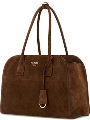 トートバッグ PRADA Brown Suede Prada Buckle Medium Handbag aad8d5ed3430c3c41485e80304f095