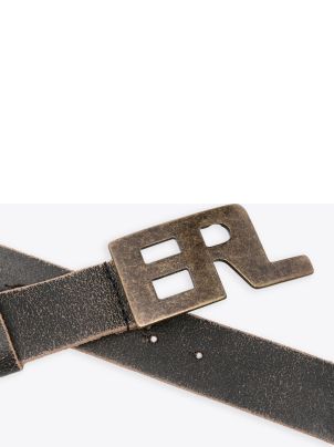 ERL Unisex Metal Logo Belt Leather Brown cracked leather