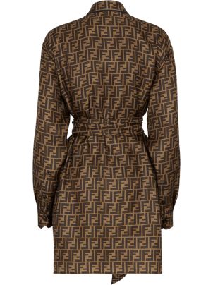 ワンピース FENDI FW23 Cappuccino flannel dress (FDC814AM3P F1M2A) taupe virgin wool cut-out draped dress featuring pinstripe