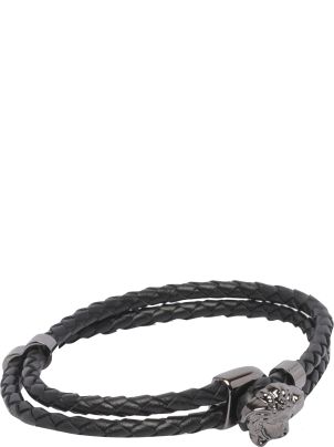 アクセサリー Gianni Versace Medusa Leather Bracelet Medusa Braided Leather Bracelet Black,Gold | VERSACE US