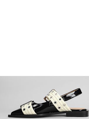 サンダル・ミュール Ganni Wide Belt Buckle' ballet flats S2871087 Black and Off-white Feminine Buckle Ballerinas GANNI S2871