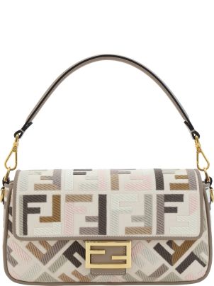 FENDI: Baguette bag in canvas with thread embroidered FF monogram -  Multicolor