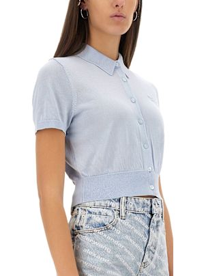 Tシャツ・カットソー T by Alexander Wang CROPPED POLO CARDIGAN (4KC1253077 629) T BY ALEXANDER WANG | Embroidered Logo Cropped Polo Cardigan