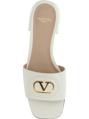【VALENTINO GARAVANI】Vlogo レザー ケージサンダル WHITE 8cm VALENTINO GARAVANI】Vlogo レザー ケージサンダル WHITE 8cm 靴