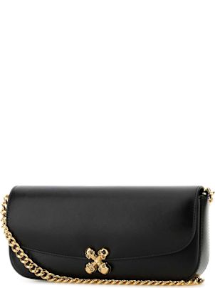 Alexander McQueen Black Leather Skull Flower Crossbody Bag