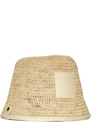 ハット JACQUEMUS 'Le Bob Soli' bucket hat (24E245AC6423060 1FY) Le Bob Soli Raffia & Black Leather Bucket Hat | Neiman Marcus