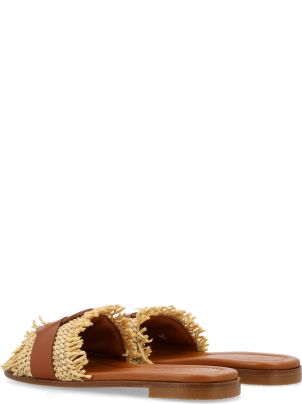 Moncler Raffia And Leather Bell Slides | italist