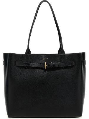 【送料&関税込】Tom Ford Logo Leather Shopping Bag Tom Ford Logo Canvas & Leather Mini Shopping Bag - Black