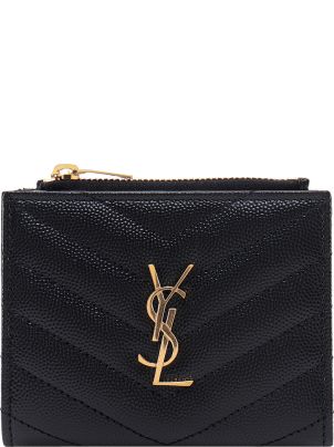 Saint Laurent Berlingo Quilted Charm Wallet in Black