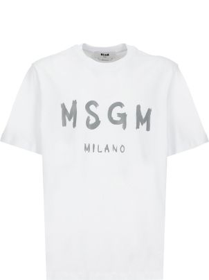MSGM フリツティテルショツ 3741MDB04247601 99 White jersey T-Shirt with MSGM embroidery - MSGM Official