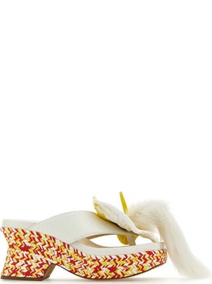 Loewe White Leather Petal Thong Mules | italist