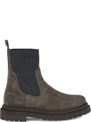 ブーツその他 Brunello Cucinelli Ankle Boots With Suede And Textured BRUNELLO CUCINELLI GREY SUEDE & FUR LINED W CASHMERE LACE